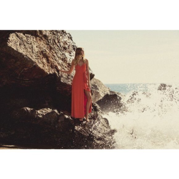 Misa Los Angeles Veronika Wrap Tie‎ Maxi Dress Neon Orange Women Size Small - Picture 2 of 8